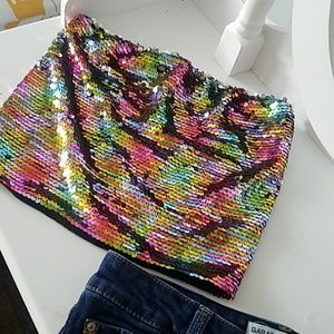 Rainbow sequin tube top